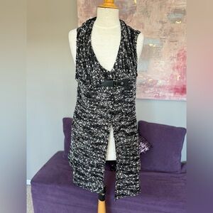 Zoe Unique Knitted Black and Gray Long Vest‎ with Unique Front  Closer Size L